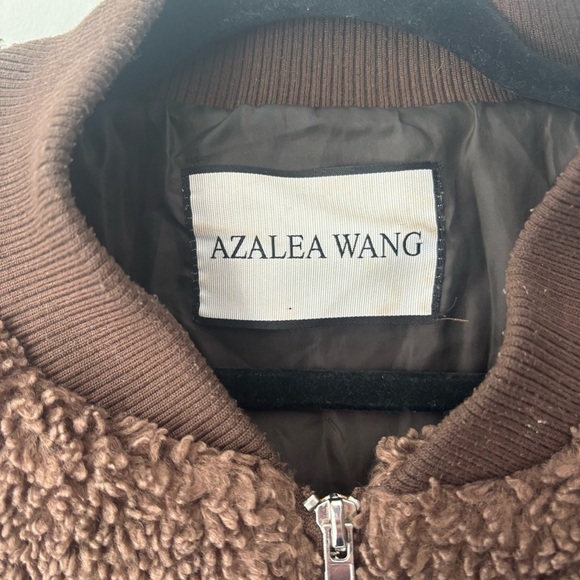 Azalea Wang Ruela Brown Teddy Varsity Bomber Jacket Fleece Sherpa Cropped - Picture 2 of 14